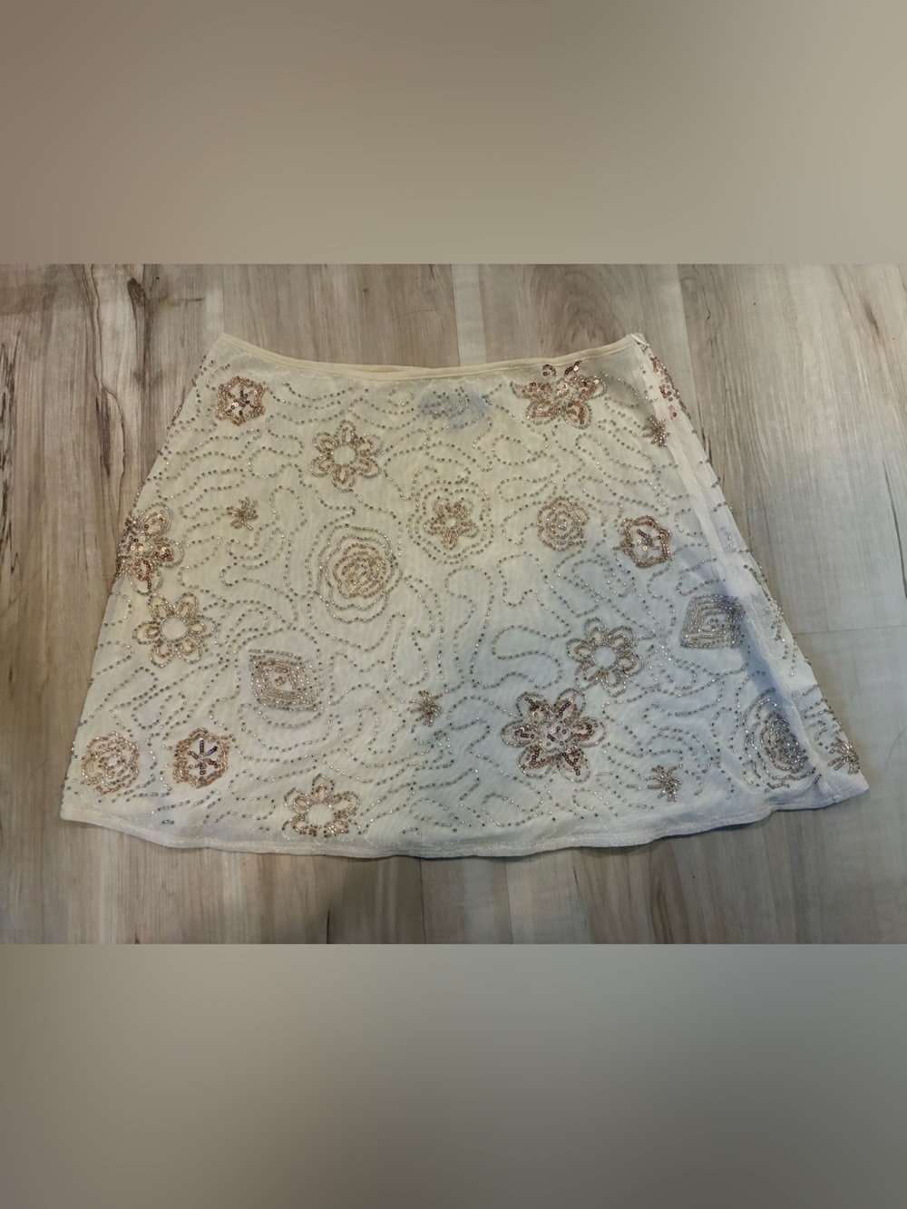 Lulus Cream Beaded Floral Mini Skirt